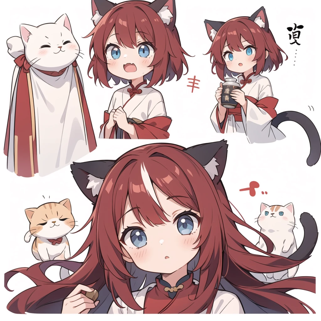 1 girl, head, ((White background, Red Cliff)), expression, tingyun, Cat Ear Girl,((银色head发)),blue eyes