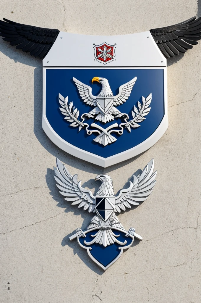 I want to design a circular coat of arms for an Unmanned Aerial Unit of the Armed Forces of El Salvador. The design should be minimalist and modern, suitable for printing, embroidery and metal badges. Here are the specific details:
1. **form**: Circular shield.
2. **bottom**: Solid blue or light blue color.
3. **Should**: A solid black border.
4. **Central Symbol**: A stylized drone in white or light gray, with simple geometric lines.
5. **Additional details**: Technological details on the edge, like circuits, in red and black colors.
6. **Alternative**: Instead of the drone, you can use a stylized eagle in white or dark yellow, also with a minimalist design."