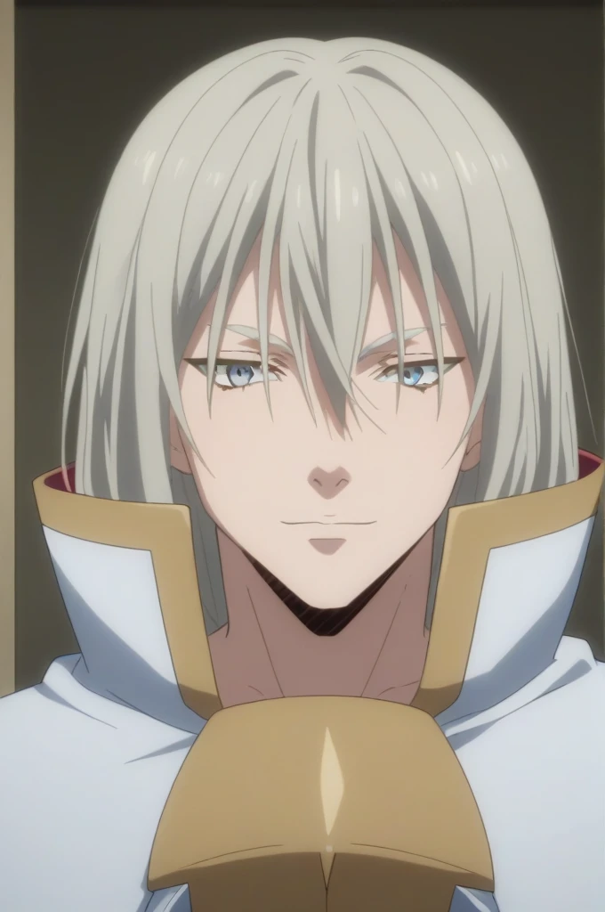 score_9, score_8_up, score_7_up, source_anime, rating_safe, intricate details, anime screencap, , , looking at viewer, , 1boy, solo, male focus, leon_cromwell, grey hair, grey eyes, long hair, hair between eyes,smile, half body photo, crossed arms, ultra detail, ultra HD, masterpiece 