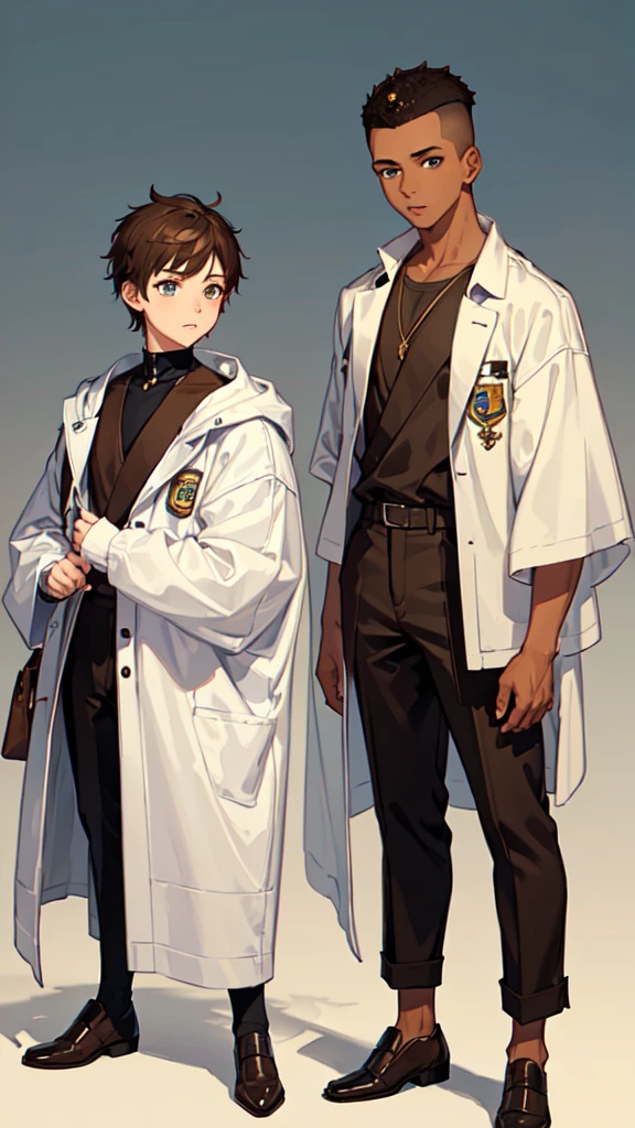 (masterpiece), best quality, expressive eyes, perfect face, (((1guy))), full body, (((brown skin))), brown hair, blue student uniform, buzz cut mohawk, young adult,