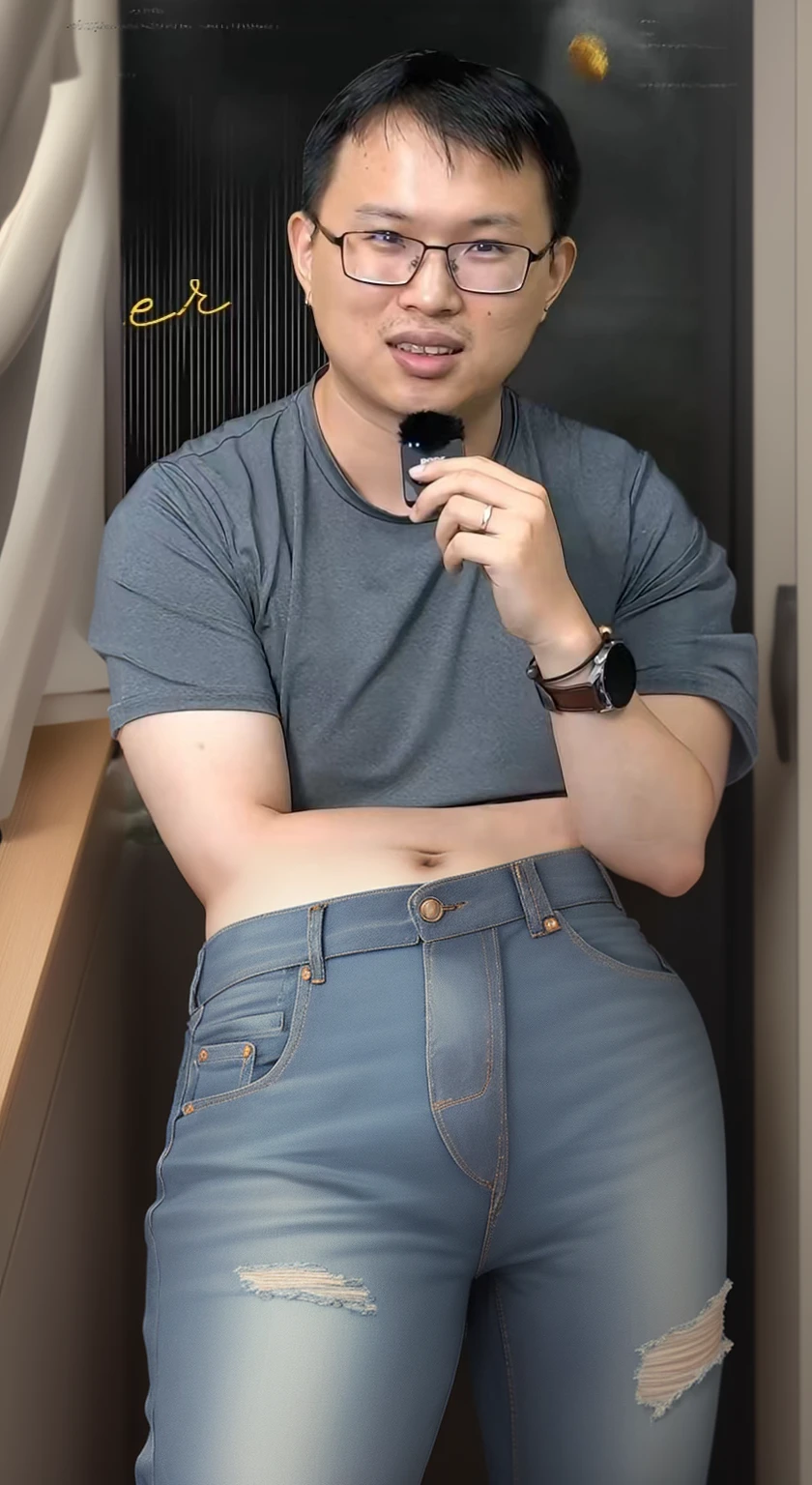 The lower half of the body is wearing jeans,It's a man
