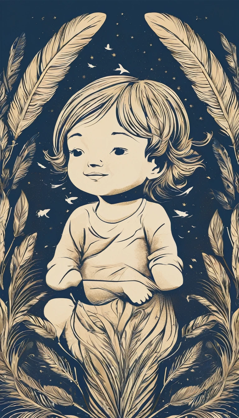 Design a logo that captures the magic of storytelling and the importance of memory, encapsulating the brand 'Penamemoria'. The logo should be simple, memorable, timeless, and versatile, working well in both print and digital formats. Should include the face of a boy and a bird feather