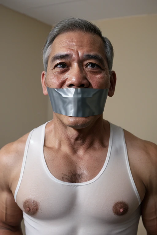 Old pinoy men,tape gag ,hairy chest, white men singlet