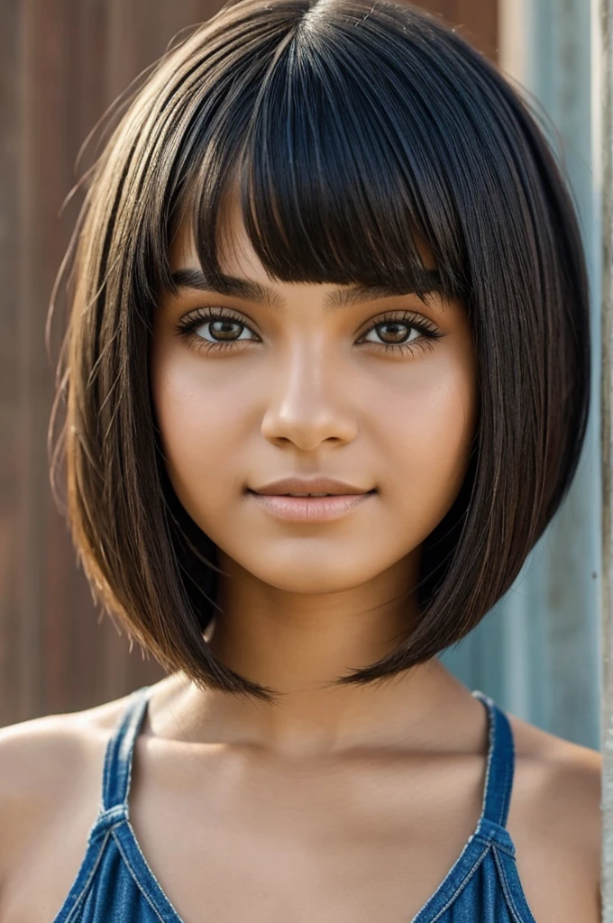 latina girl with bob cut, realistic