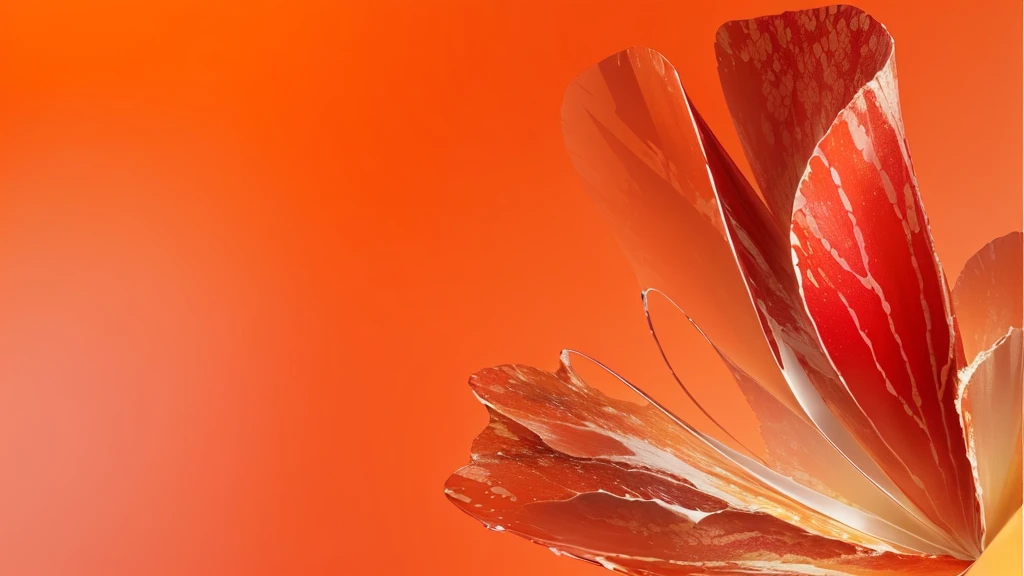 Orange background上有一朵红色的花,The center of the flower is white, Bright orange background, Orange background, Bright orange, Energetic, 淡Red and Orange的心情, orange extremely coherent, Red and Orange, Energetic的Red background, 3d abstract render overlayed, 猩Red background, Beautiful stroke rendering, Red and Orange的光芒, Red background
