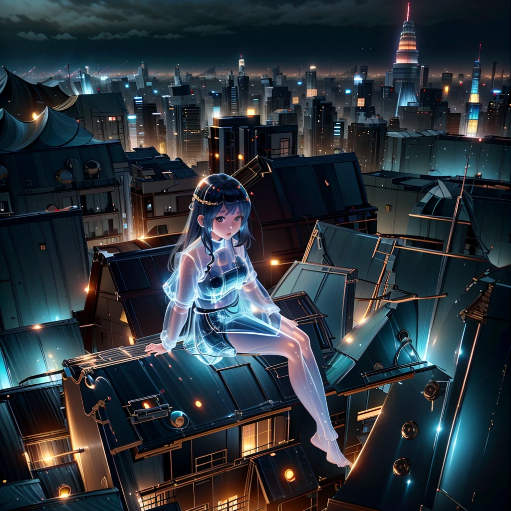 one Japanese Girl,Futuristic girl,A city background