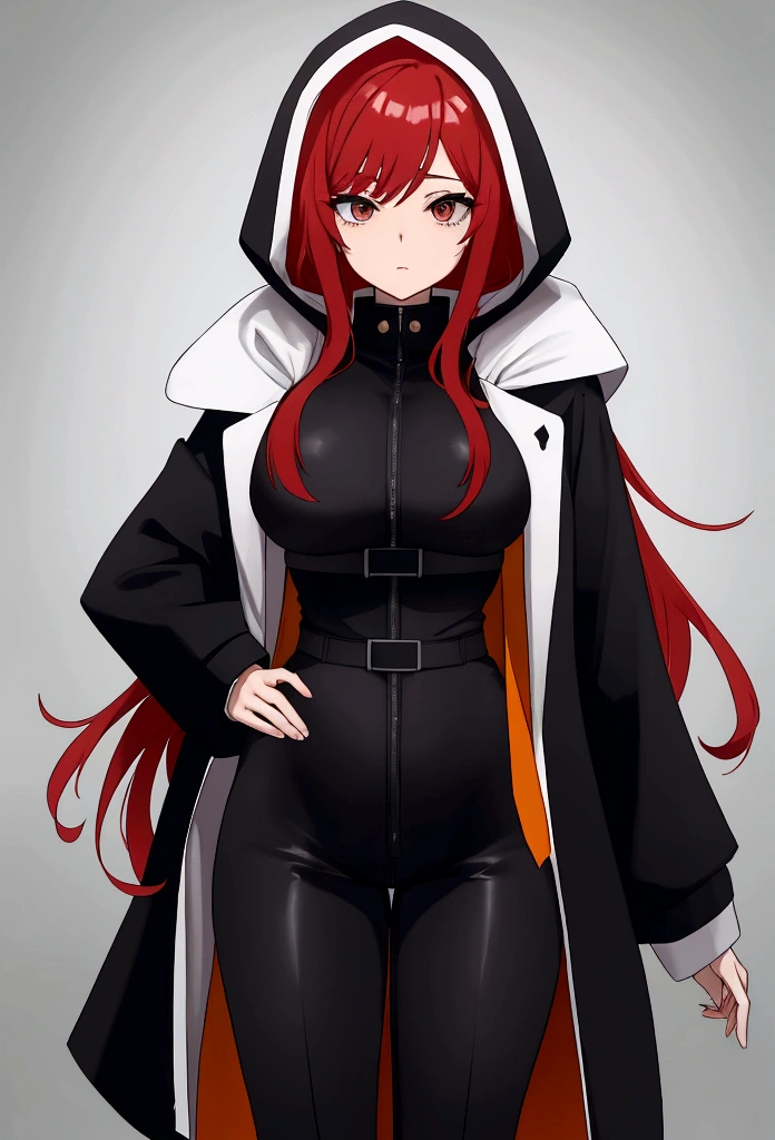 My name is Hikaru, I am a white test woman with long red hair and black eyes. I am 1.60cm tall and weigh 46kg. My breast sizes are 300 cm, my waist is 60 cm and my hips are 200 cm. Dressed in a long black tight coat, a winter jacket with a hood and warm pants.