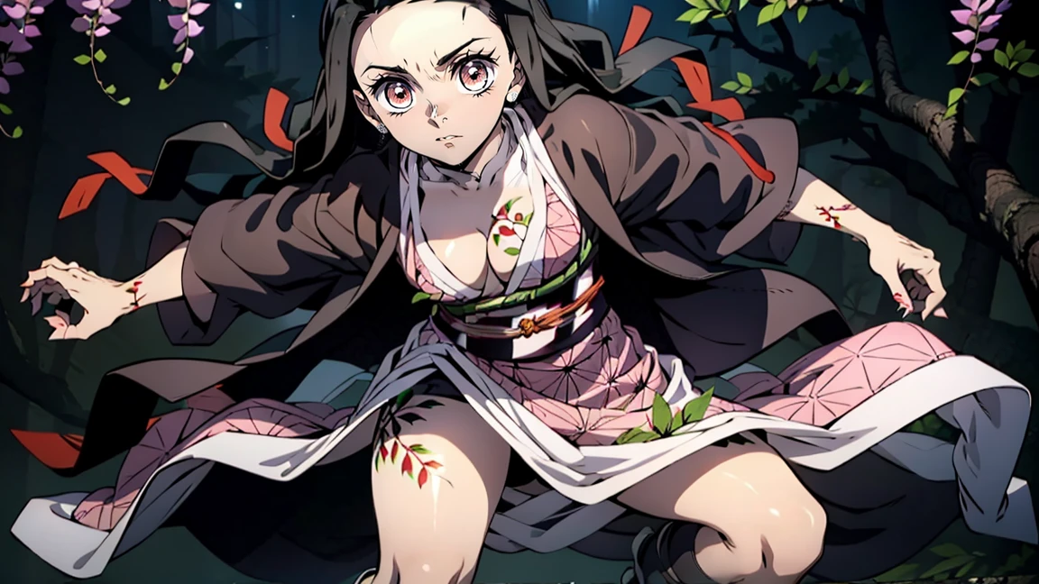 woman, adult girl, Real Photos、smile, girlка демон, crying, Focus on the eyes, height, stupidly, night, take a shower, grin, демоническая smile, angry, beautiful, fighting stance, Ослепительная smile, very sweet, Kimano, girl, top quality изображения、character design of Nezuko from Demon Slayer, chedevr, (pink kimono), seductive face, kamado stupidly、Demon kamado stupidly、ancient japan, charm of kamado stupidly, leaf tattoos, tattoos pierce the whole body, sexual、open crotch、finely detail, chedevr, shining eyes, 1girl in, Dark-haired, , kamado stupidly, wisteria background, chedevr, top quality,