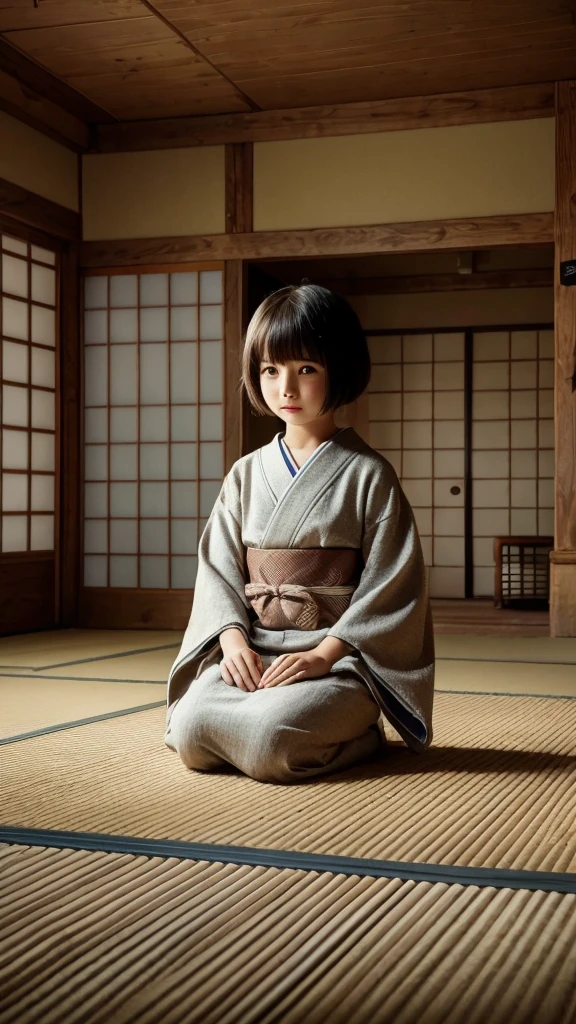 Bobbed 　cute Girl、seiza