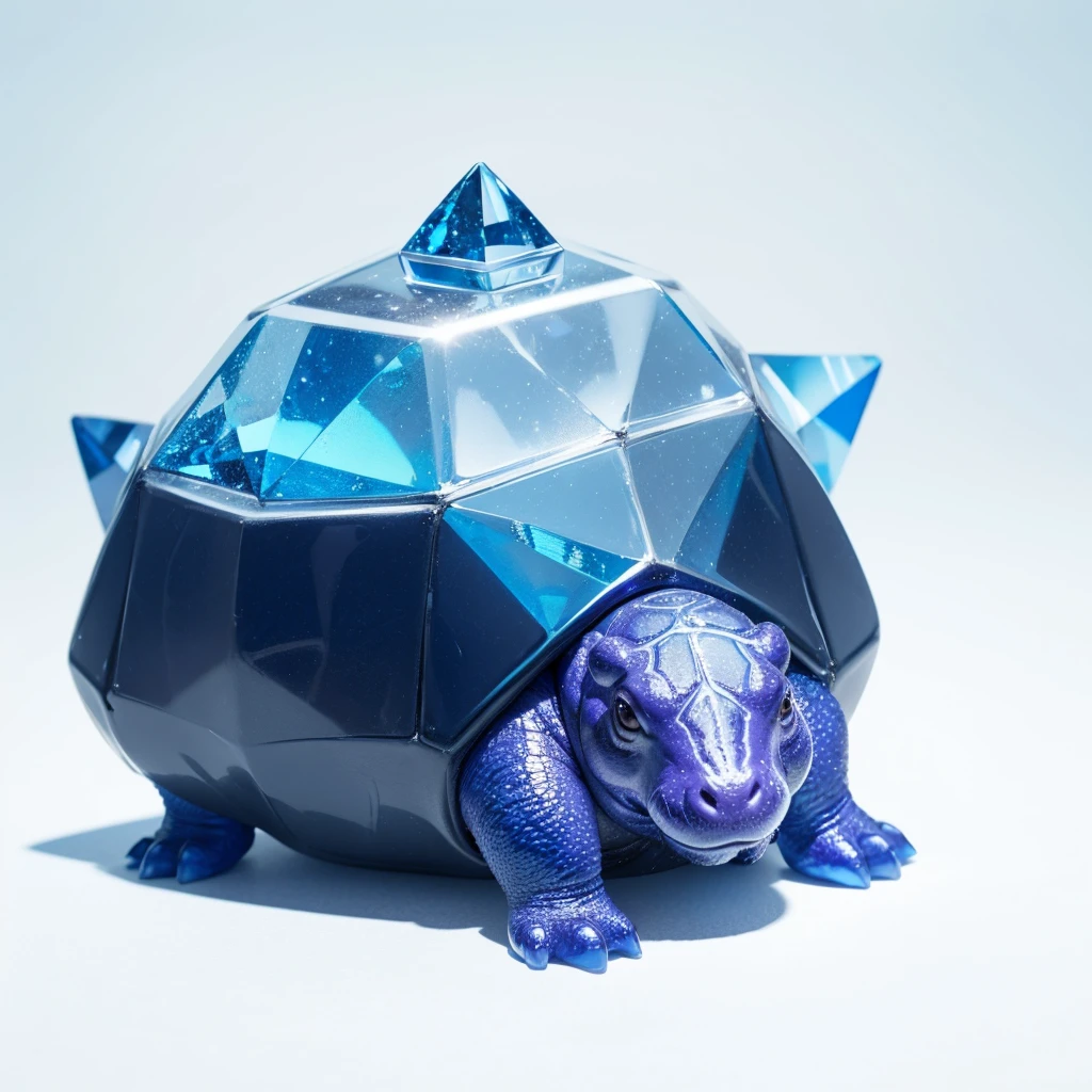 Small Animaly, generate turtle mixed with ice, (the skin is crystal), has blue stripes on his skin, white eyes, Grassroots, no background, (Hippo head)
