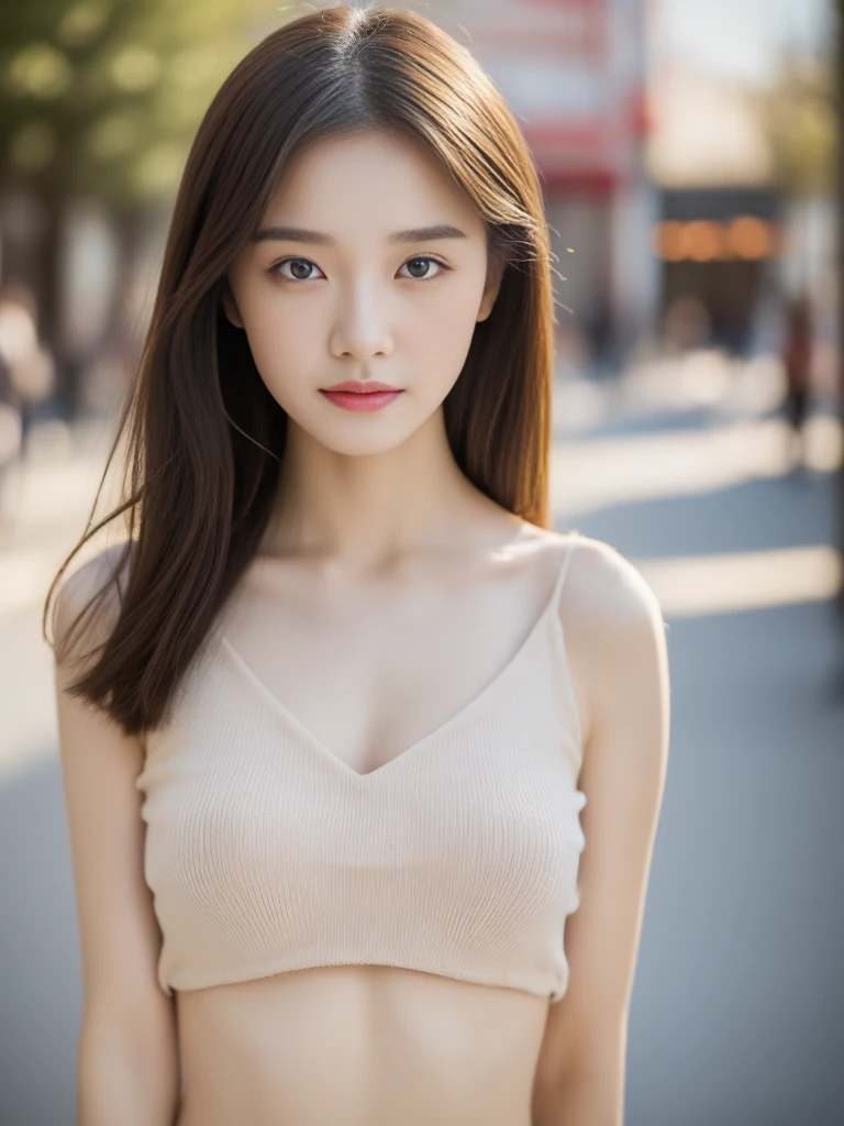 ((Top quality, 8K, masterpiece: 1.3)), Clear focus: 1.2, 20-year-old sweet woman: 1.4, Soft skin: 1.2,  (Natural light, City Streets: 1.1), Highly detailed face and skin textures, Delicate eyes, Double eyelids，Large Breasts，Slim waist