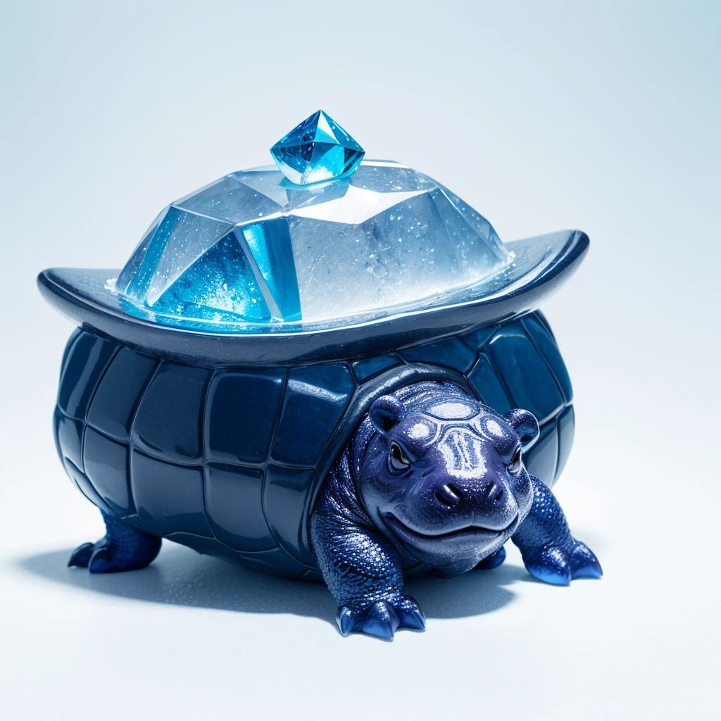 Small Animaly, generate turtle mixed with ice, (the skin is crystal), has blue stripes on his skin, white eyes, Grassroots, no background, (Hippo head)