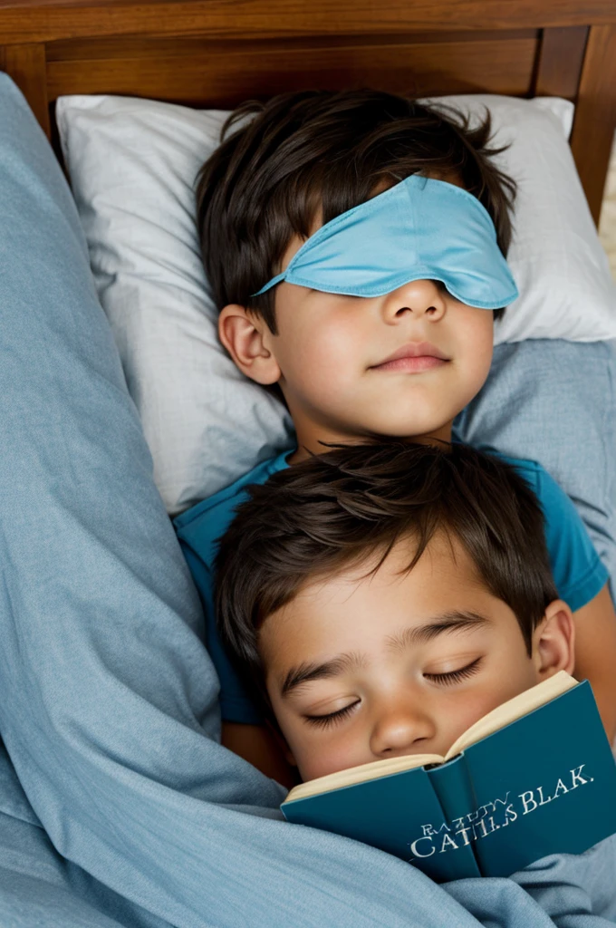 A boy sleeping soundly with a book on his face