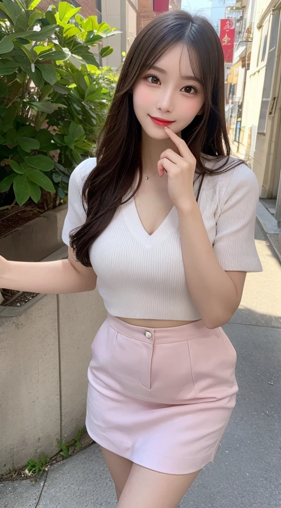 Tabletop, Highest quality, shape, Very detailed, finely, High resolution, 8k wallpaper, 完璧なダイナミックな構shape, Beautiful and exquisite, Nice spring clothes,Beautiful straight hair,Small ,Natural color lip, 20-year-old girl、cute、Always blur the background,Perfect and beautiful face,Beautiful and dense face、Slim face and figure,Big eyes、Putting on gal makeup,Actual Photos(Best image quality)、Sexy FaFashion model posing、Full Body Shot、smile、Change pose randomly、Randomly change the shooting angle and position、Summer fashion for women