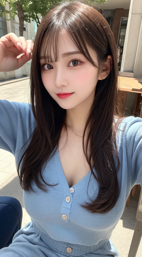 Tabletop, Highest quality, shape, Very detailed, finely, High resolution, 8k wallpaper, 完璧なダイナミックな構shape, Beautiful and exquisite, Nice spring clothes,Beautiful straight hair,Small breasts,Natural color lip, 20-year-old girl、cute、Always blur the background,Perfect and beautiful face,Beautiful and dense face、Slim face and figure,Big eyes、Putting on gal makeup,Actual Photos（Best image quality）、Sexy Face、Fashion model posing、Full Body Shot、smile、Change pose randomly、Randomly change the shooting angle and position、Summer fashion for women