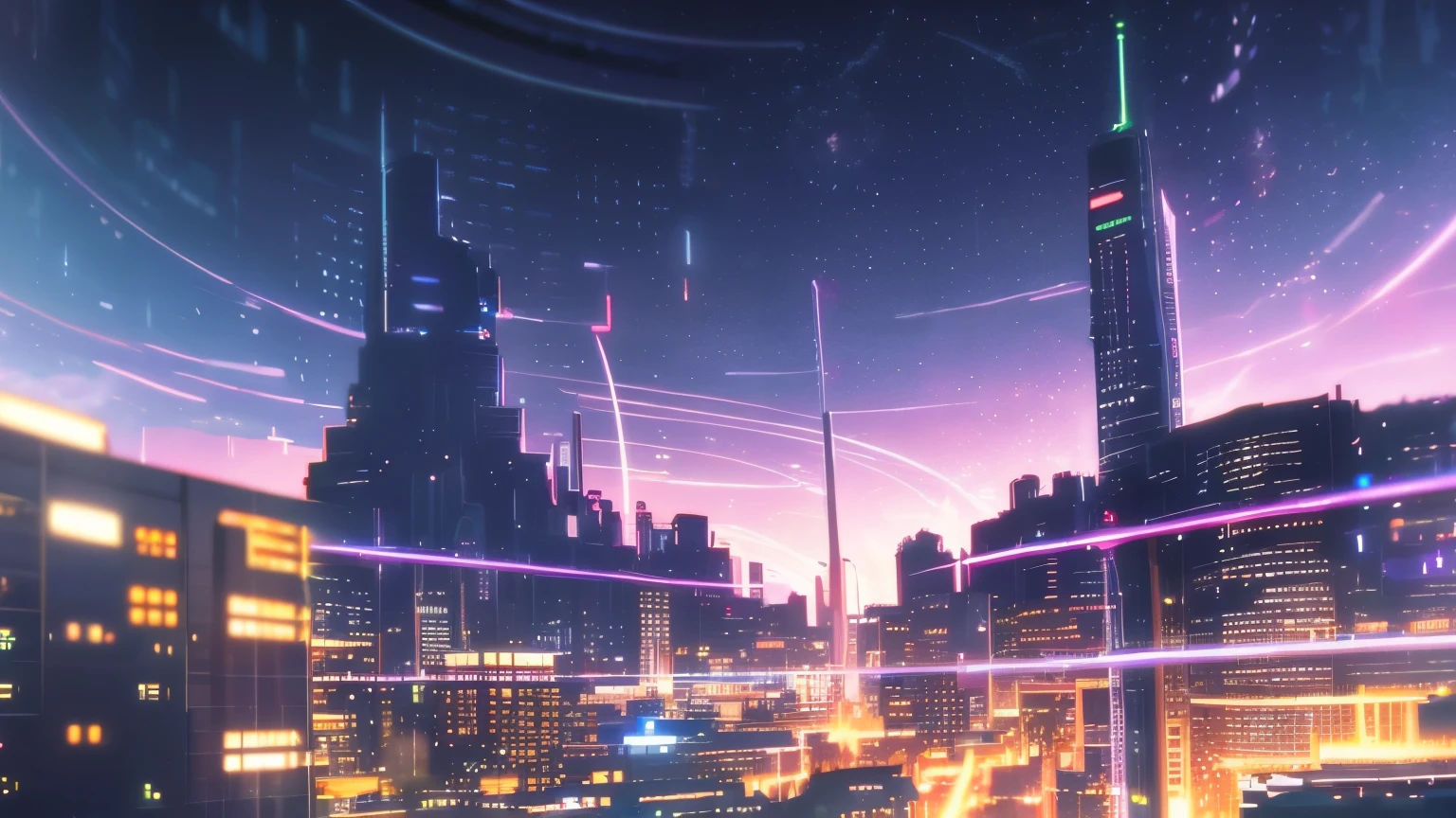 perfectly underground city, Cyber punk, night time, random hair color, best quality, anime style, art by makoto shinkai, art by anime, bangs, bubbles, (depth of field:1.3), portrait, (dreamy view), above, (chromatic aberration:1.3), (magnificent panorama view:1.3), dreamy watercolor, manga, anime,