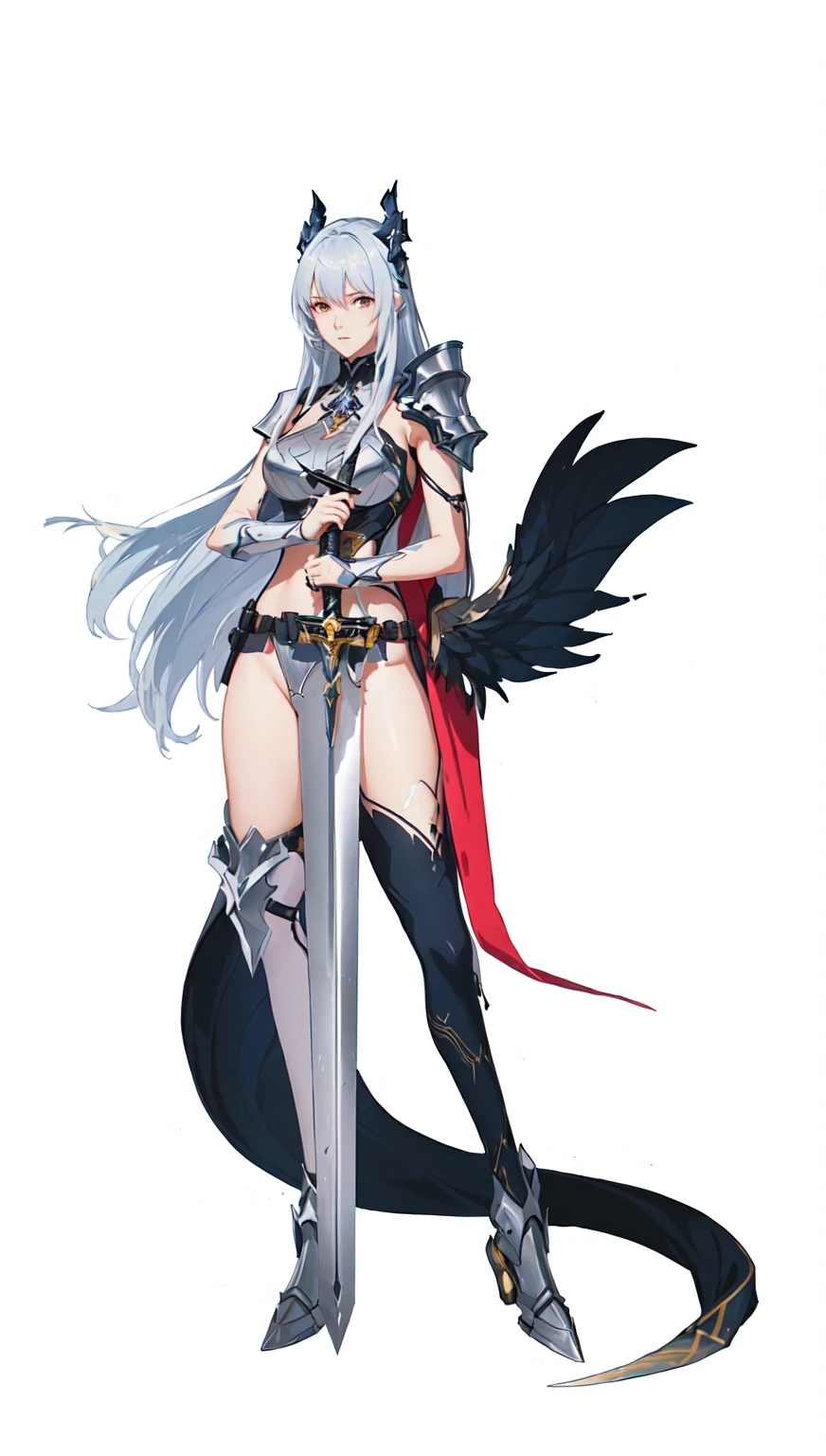 A man holding a sword、Close-up of woman in dress, Kushat Krenz Key Women in Art, Official Character Art, anime Full body illustration, From Arknights, She holds a sword, With a big sword, female anime character, Things, Anime Character Art, Full body illustration, Female action anime girl, detailed Anime Character Art, Armor Girl