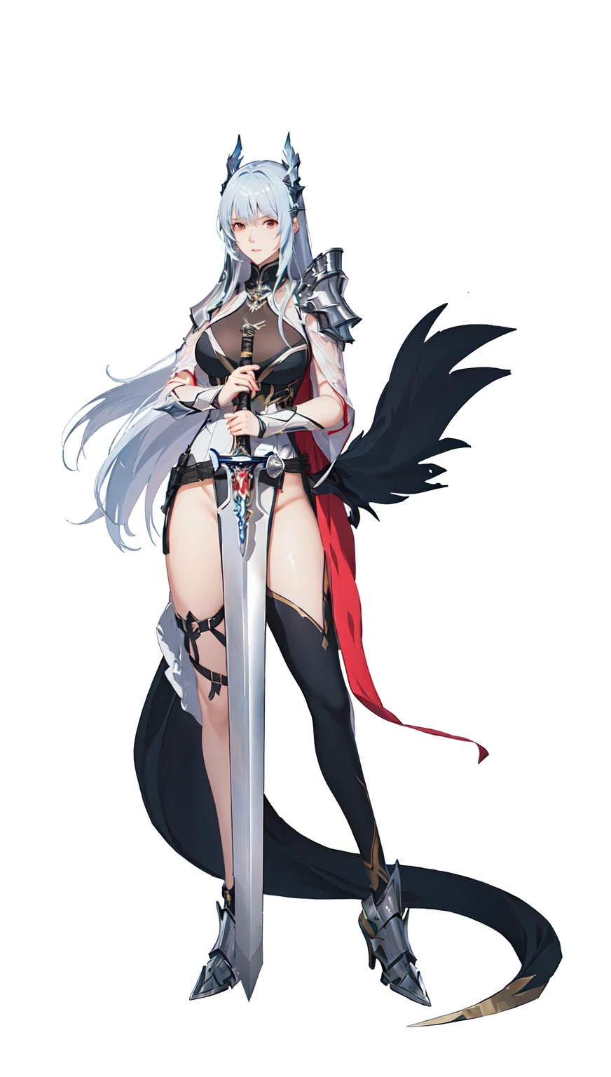 A man holding a sword、Close-up of woman in dress, Kushat Krenz Key Women in Art, Official Character Art, anime Full body illustration, From Arknights, She holds a sword, With a big sword, female anime character, Things, Anime Character Art, Full body illustration, Female action anime girl, detailed Anime Character Art, Armor Girl