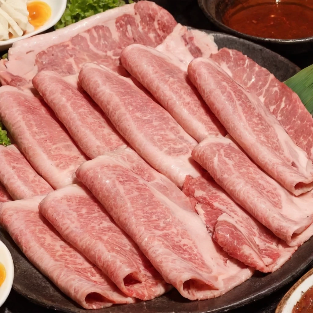 Tempting premium pork sausages, Carefully prepared platter, Bathed in focused ambient light，Highlight the details of the sausage. This light should make the grease on the sausage surface glisten., Emphasizes its luxury and enhances its authenticity. The cut sausage meat granules sparkle under the light, Reflecting its rich meat content. The color of the meat should be dark, Vivid pink, Make it stand out by increasing saturation and contrast. Plate, Elegant and low-key, Should serve as the base for towering and sausages. The quality of the photo should be high resolution, Capture the depth and height of stacked and sausage slices, Emphasize its quantity and abundance,