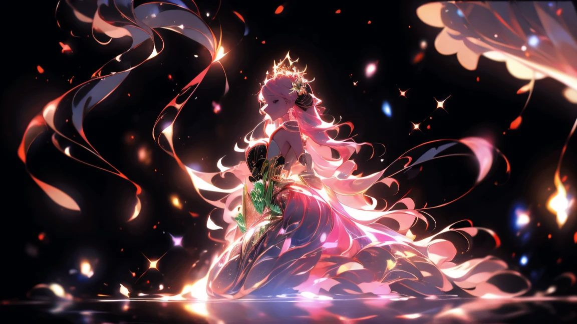 (8K, Highest quality, masterpiece: 1.2), (Realistic, photo Realistic: 1.37), Very detailed, One Girl, Wide viewing angles, Firefly Garden, Small faint lights and flying fireflies, night, lanthanum, Yasutomo Oka's painting style, Big company shaking bust, Her cleavage is visible, Intricate details, Splash screen, 8K resolution, masterpiece, A kind smile, Mysterious Background, aura, A gentle gaze, break, blonde, Dynamic sexy pose,
Here is the English translation of the prompt:
Prompt:
"Depict a Japanese street with dimly lit lanterns in the background, and in the foreground, portray a glamorous woman in traditional Japanese clothing. She has pink hair adorned with luxurious hair ornaments (red and green flowers, golden decorations). Her eyes are gold and red, highlighted with vivid pink eyeshadow. Her lips are red and slightly glossy. The woman is holding a long, Thin Kiseru (Japanese smoking pipe) in one hand and is gazing towards the camera. Her kimono features traditional floral patterns, creating an overall fantastical and beautiful atmosphere. She is wearing headphones. The girl has long pink hair."