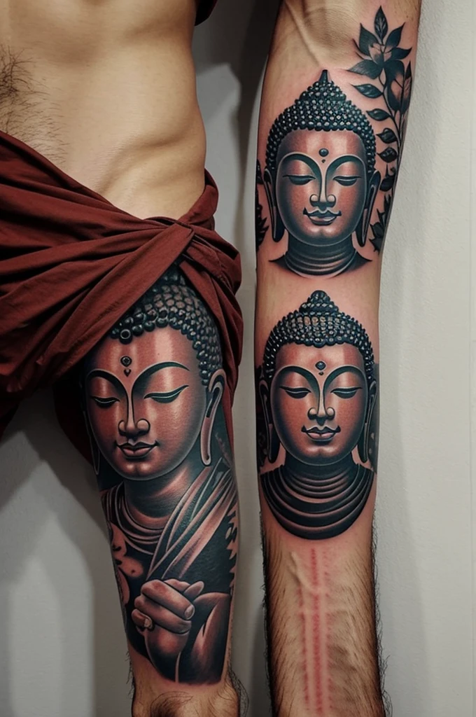 Tattoo for right arm with Buddhism theme