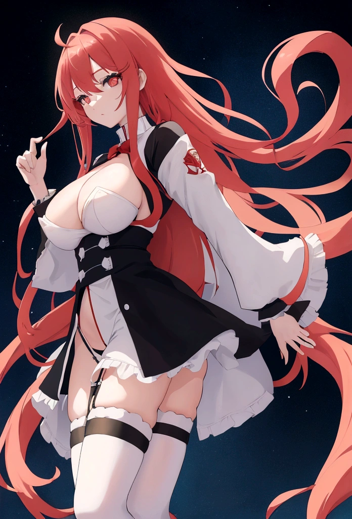 My name is Hikaru, I am a white test doll with long red hair and black eyes. I am 1.60 cm tall and weigh 56 kg. My breast sizes are 300 cm, my waist is 60 cm and my hips are 200 cm. Dressed in a long blue jacket and a garter belt along with a black thong. With big breasts 310 cm 