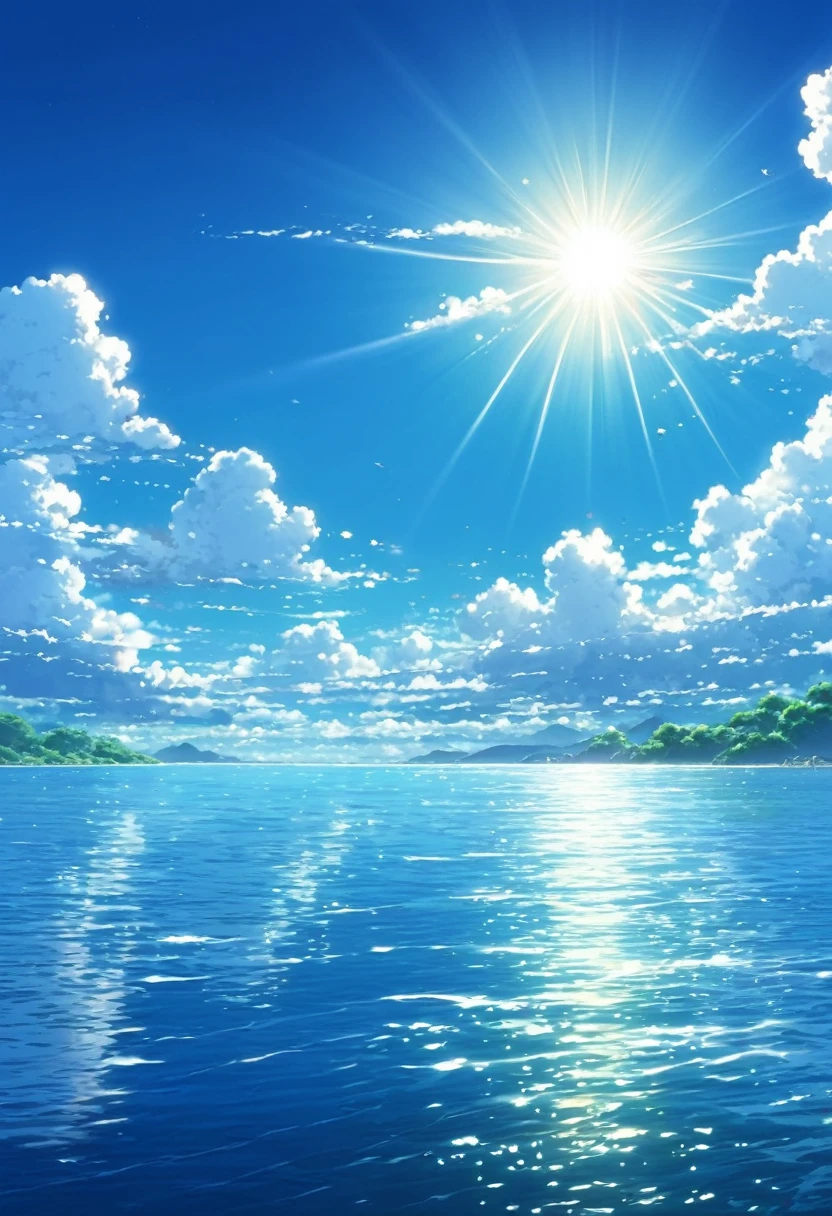 a picture of the sky with clouds and sun shining in the background, beautifull puffy clouds. anime, anime clouds, anime sky, blue sea. by makoto shinkai, beautiful anime scenery, cosmic skies. by makoto shinkai, anime. by makoto shinkai, by Makoto Shinkai, by makoto shinkai, ( ( makoto shinkai ) ), anime scenery, anime atmospheric, style of makoto shinkai, makoto shinkai. —h 2160, makoto shinkai. high detail, wallpaper anime blue water, luminous sky heaven background, clouds. fantasy, anime landscape wallpaper, makoto shinkai art style.(quality-8k)
