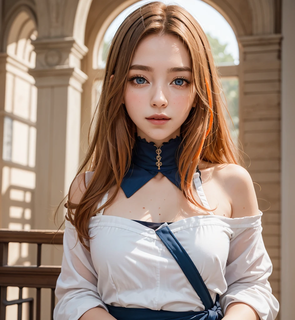(waist portrait, upper body:1.2), (1 A sharp woman, 25 years old, looks at the camera:1.4), Danielle Rose Russell, (witchcore, witchcraft, pagan, mystical, nature, occult) , magician, spell magic, magic circle, ((magic in hand)),(masterpiece, best quality:1.4),(absurdres, highres, ultra detailed:1.2),(using light magic:1.4),water magic, imaginative overlays, artistic fusion,fantastical scenes, evocative narratives, striking visuals, upper body a beautiful girl with long red hair, hairstyle, hair combed back, developing hair, ( red | orange hair), (bright blue eyes, shining eyes:1.2), a slight squint, wrinkles around the eyes, a slight smile, full body