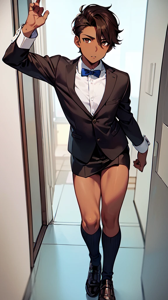 (((1boy))), cat ears, cat tail, white hair, blue eyes, (((big butt))), big thighs, slim waist, smug, twink, living room setting, short shorts, sweater, blushing, full body view, ultra masterpiece, HD, comfy atmosphere, (((flat chest)))