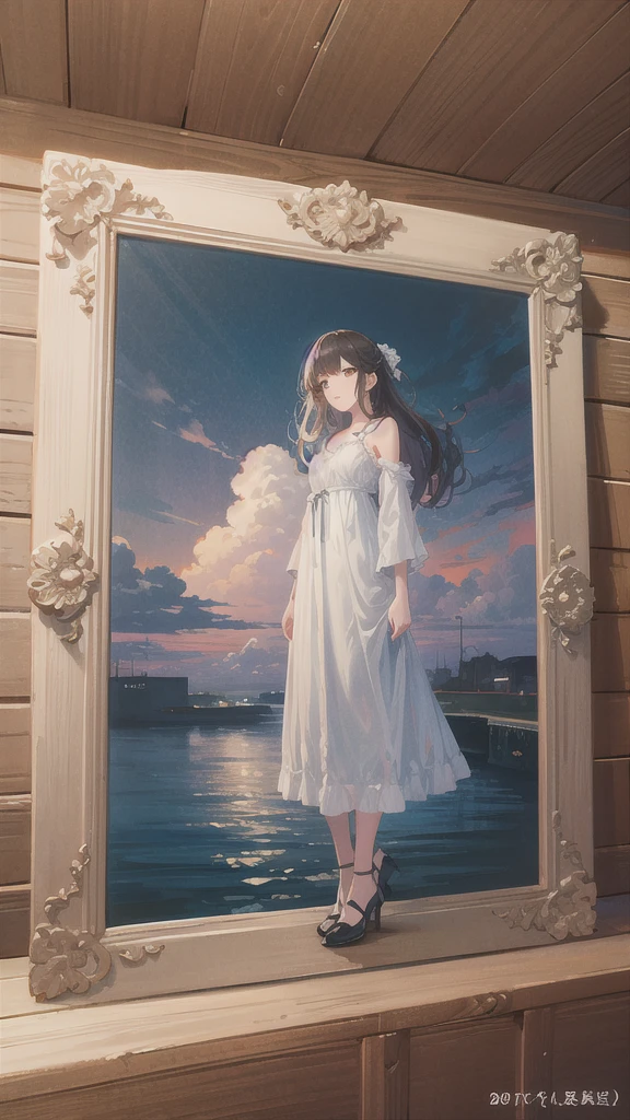 Cozy rooms, Big oil on the wall, Painter of Light, Monet's paintings, Impressionist painting, Oil, Harbour sunrise scenery, The sea is depicted boldly, Improvised brush strokes、Distant view of the harbor, Completely shrouded in fog, Accented with the rising red sun, The soft colors and gentle brushstrokes create a calming atmosphere..。The focus of the image is on the impression、The painting itself is a masterpiece、Perfect Sentence、Bold brushstrokes、Impressionist feeling, The mysterious beauty of that moment, The wall on which the painting hangs is decorated with elegant frames..、Enhances overall aesthetic appeal。Warm lighting、The elegant combination of rooms creates an enchanting atmosphere.、The viewer is able to immerse themselves in the serenity and beauty of the depicted moment.。.。The image is、Truly capture the essence of the painting and its surroundings、Highest quality with high resolution and ultra-detailed rendering。The art style is、Emphasis on realistic and photorealistic expression、Reflecting traditional oil techniques。The color is warm and attractive、Highlight the rich colors of a sunset、Brings warm light to the room。Lighting、Make your drawings stand out、Add depth and dimension to the entire scene。