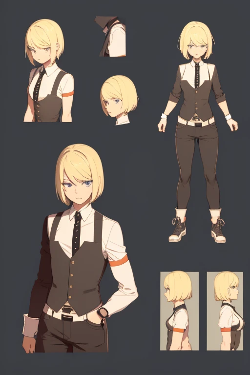 create a character with an animated style that has medium short hair and is blonde and is a full body that is male