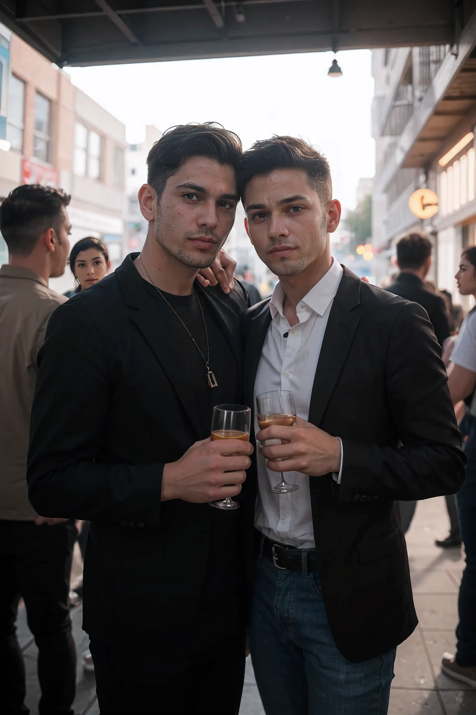 shot by Sony a7 IV Mirrorless Camera, natural light, analog film photo, Kodachrome ,handsome men , nightclub