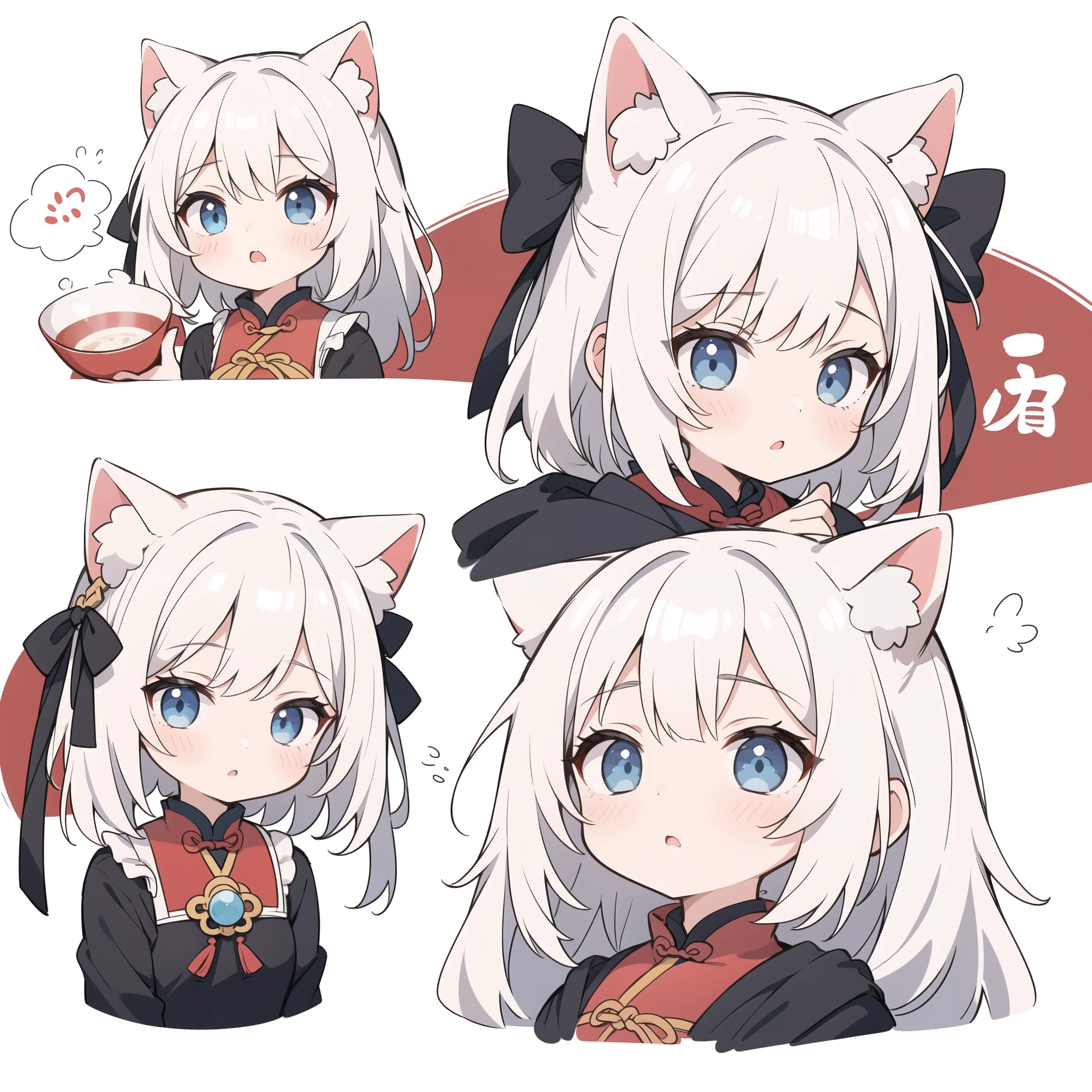 1 girl, head, ((White background, Red Cliff)), expression, tingyun, Cat Ear Girl,((银色head发)),blue eyes