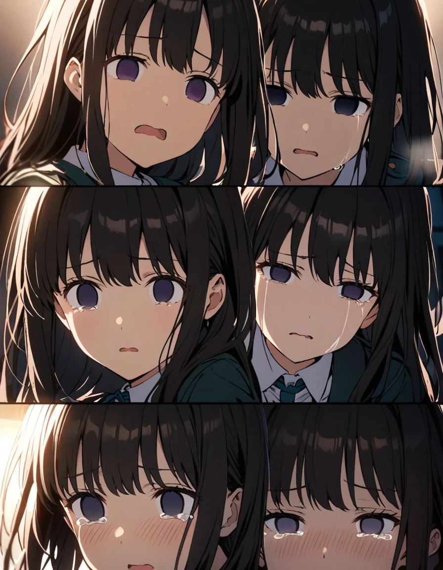 Inoue Takina, (cinematic lighting), ( girl, pov, hetero, ), ( empty eyes, ), ( tears, ), (tender expressions, ), (motion lines),