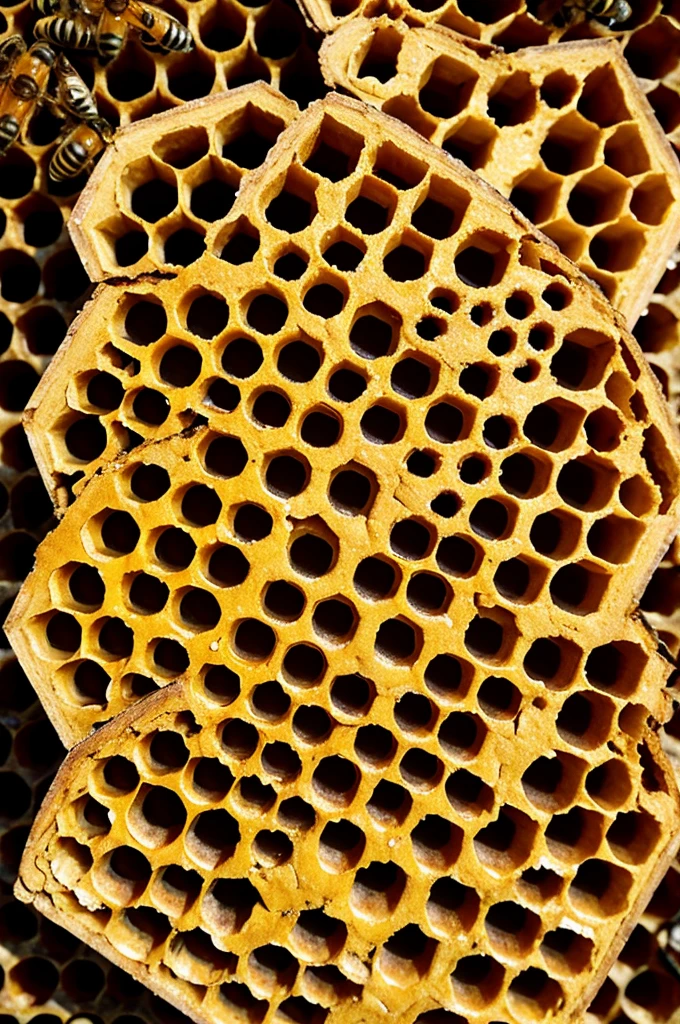 A honeycomb with bees
