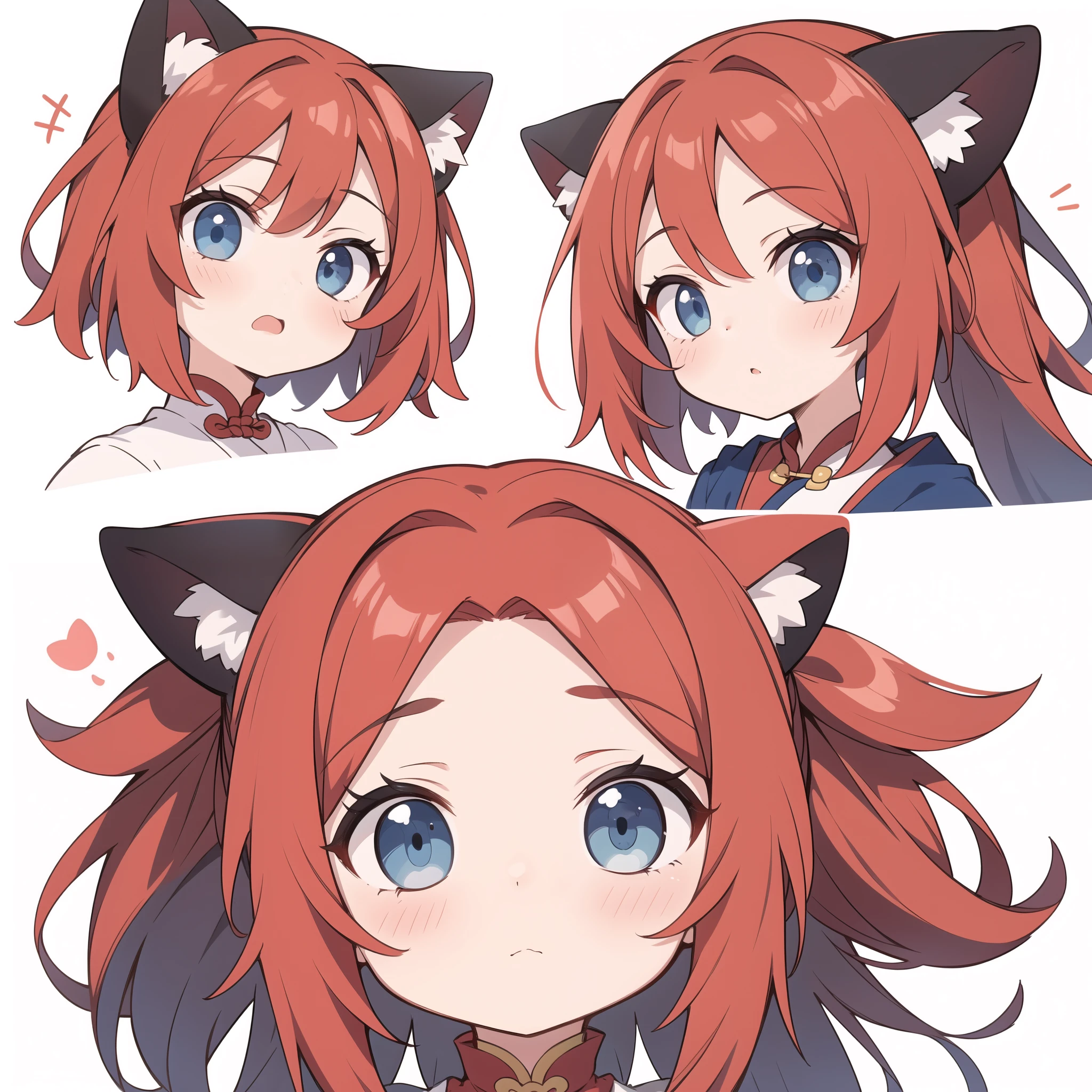 1 girl, head, ((White background, Red Cliff)), expression, tingyun, Cat Ear Girl，((银色head发)),blue eyes