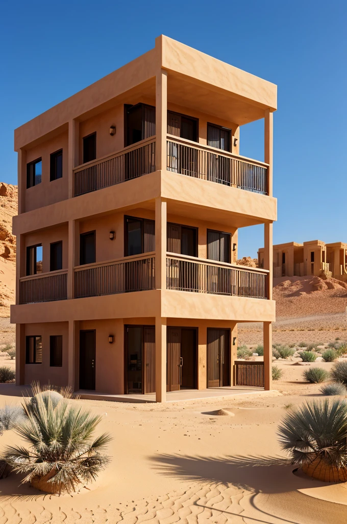 Give me horror theme building design of resort in desert area