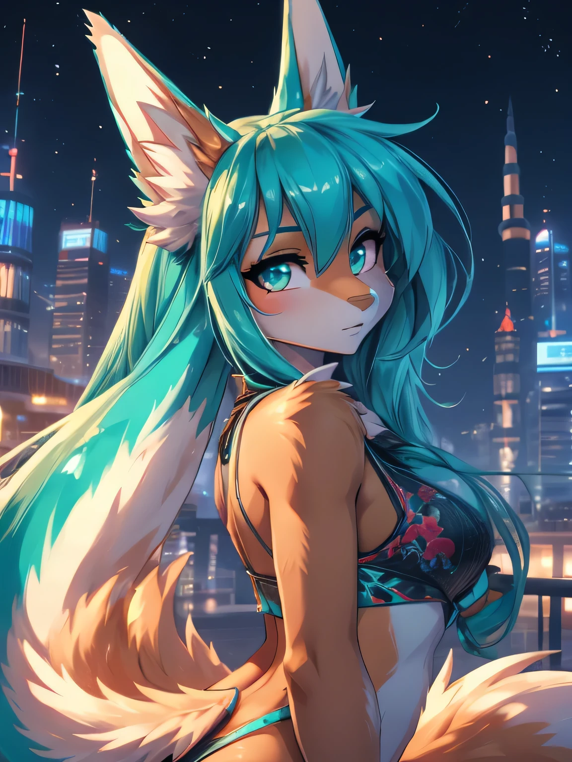 Miku Hatsune,Arabic, tanned skin, High Definition, kitsune ears