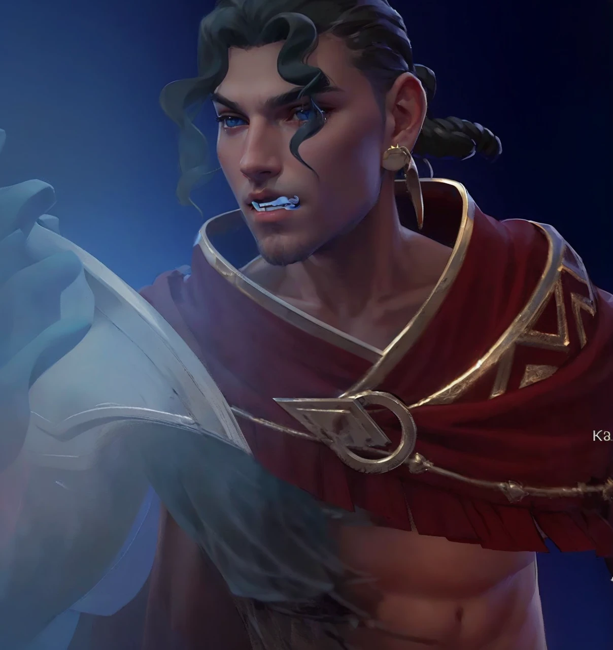 beautiful young boy, long white hair, piercing blue eyes, detailed facial features, delicate skin, serene expression, elegant profile view, simple yet stunning, ethereal atmosphere, dramatic lighting, cinematic composition, vibrant colors, digital painting, concept art style, (best quality,8k,ultra-detailed,photorealistic,masterpiece:1.2)