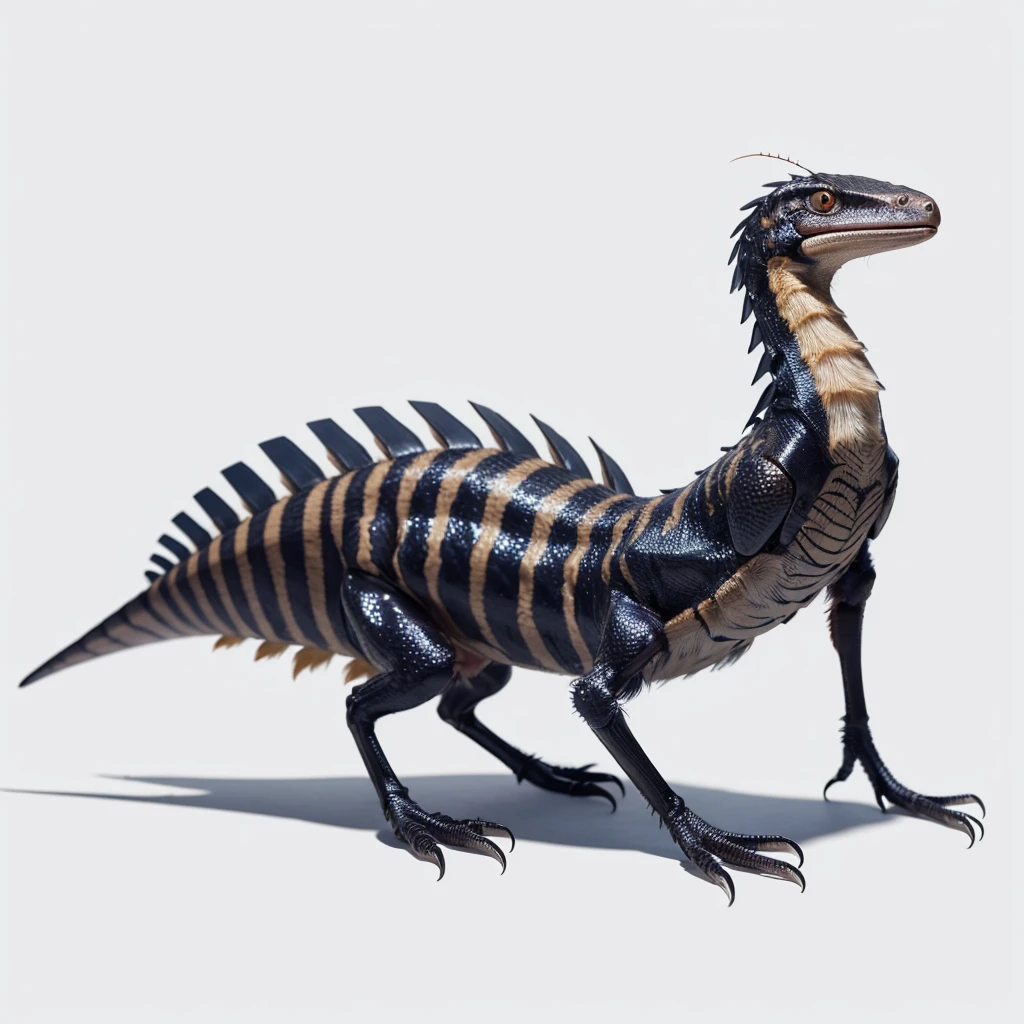 Small Animaly, generate Velociraptor mixed with cockroach, (the skin is Stone), has blue stripes on his skin, white eyes, Grassroots, no background