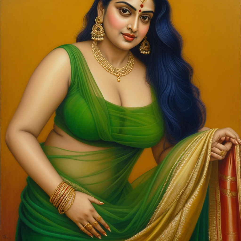 Looks like Nayanthara, exotic Indian art, inspired by oviyar maruthi style painting, inspired by mohanan manimala, Full figured beautiful woman, Apsara, Masterpiece, Beautiful Thick Woman, Best quality, high clarity eyes, critically flawless,sharp picture, Full portrait, High pixels, perfect face, perfect eyes, beautiful face, perfect hands,perfect fingers, in Peter Paul Rubens style, by Peter Paul Rubens, baroque style, acrylic on canvas, highly detailed, description: "Create a nymph inspired by the tales of Greek or Roman mythology, embodying the essence of a natural element or location, and possessing a unique ability or trait that sets her apart."