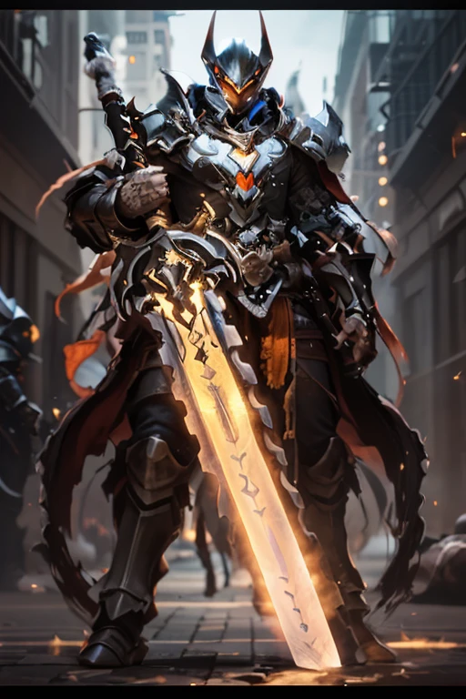 ((1 beautiful technological warrior with armor and long sword, ultra detailed black and orange)),Raw photo,ultra realistic, uhd, realistic skin and metal, best quality,16k resolution,vivid colors