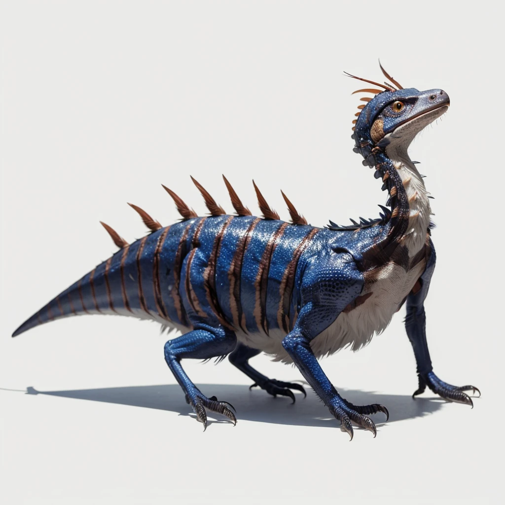 Small Animaly, generate Velociraptor mixed with cockroach, (the skin is Stone), has blue stripes on his skin, white eyes, Grassroots, no background