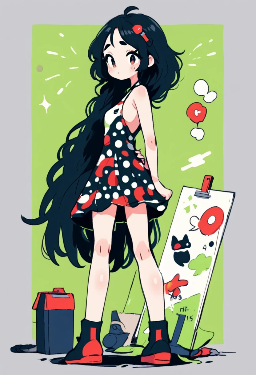 Create a full body image as a conseptual art from front back and side perfective,That she is a tall girl who has a careless style of dress who has messy black hair 