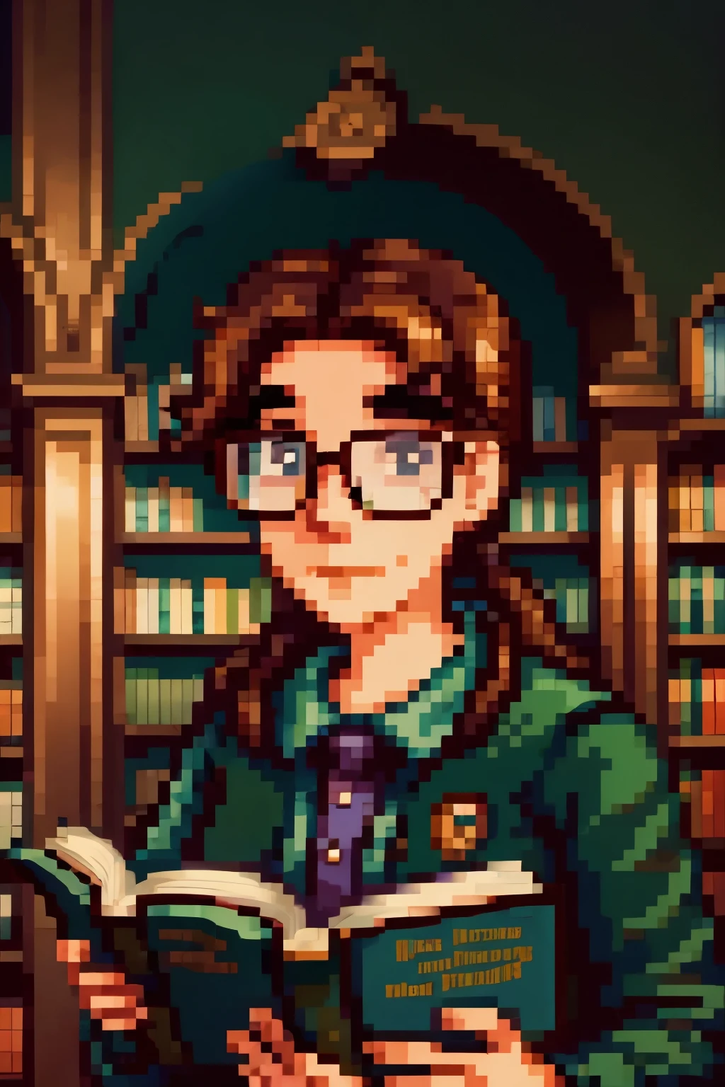The Loch Ness monster wearing reading glasses, and working as a librarian at a bookstore 