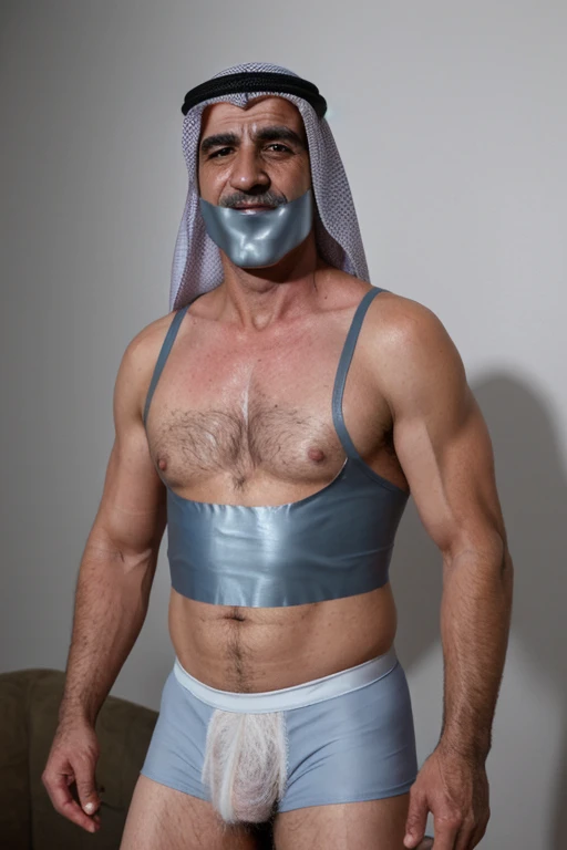 Old arab men,tape gag ,hairy chest, white men singlet