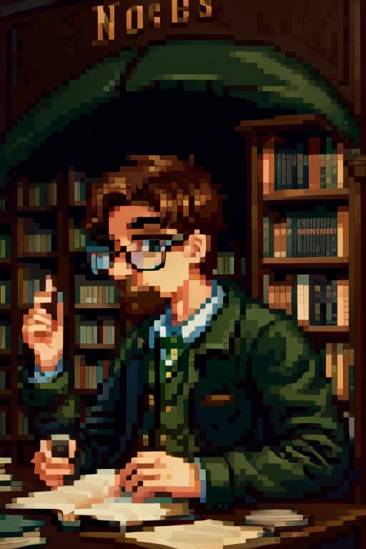 The Loch Ness monster wearing glasses, and working at a bookstore