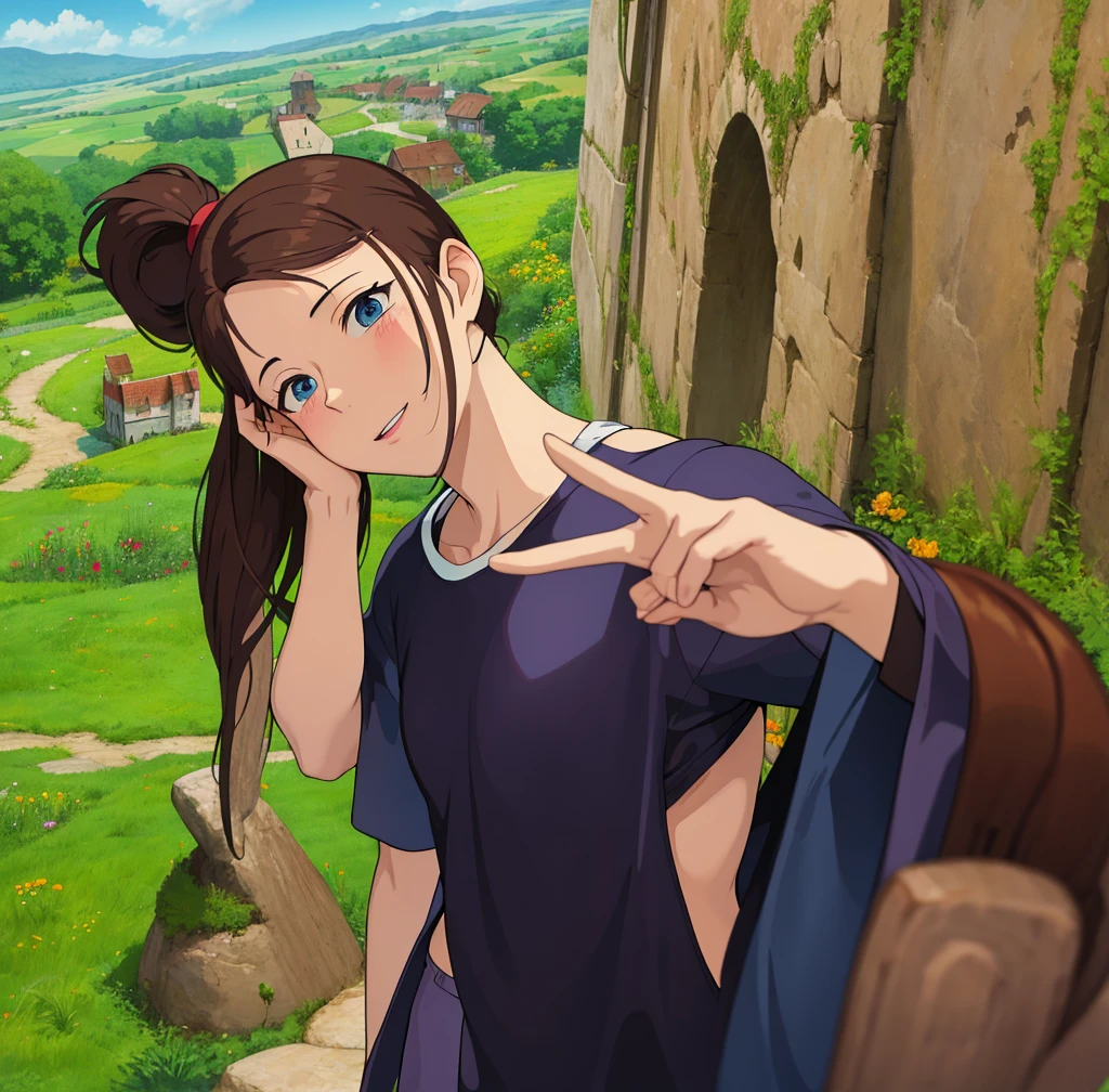 Antimidge_Wei, 1 girl, lonely_up to the thigh, the forest, cherry_blooms, a fall_petals, long_hair, petals, dawn, Close-up, nice smile, beautiful, from the side