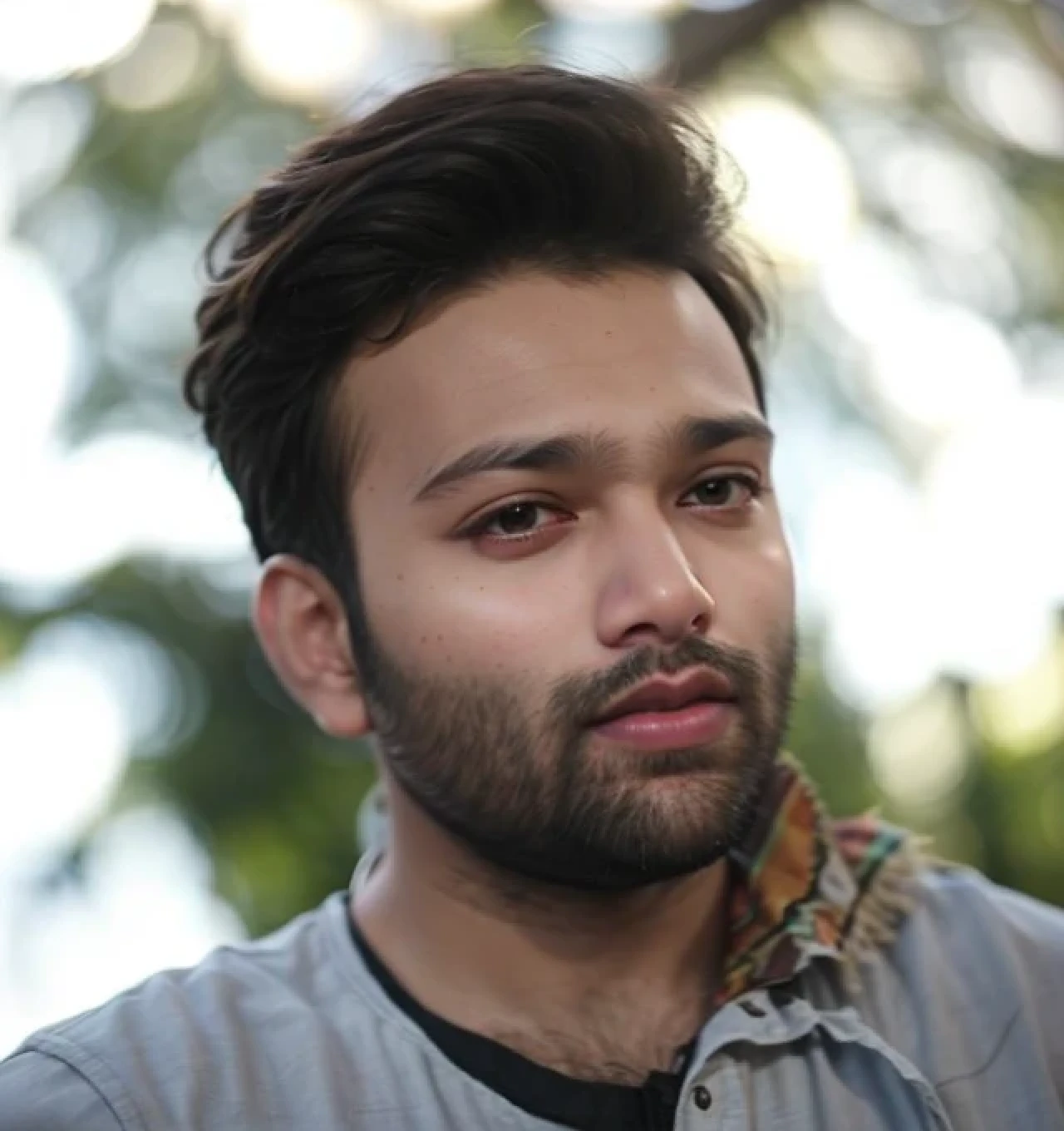 A beautiful young bearded man with highly detailed skin.
