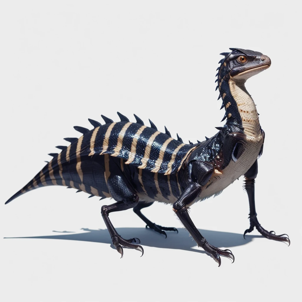 Small Animaly, generate Velociraptor mixed with cockroach, (the skin is Stone), has blue stripes on his skin, white eyes, Grassroots, no background 